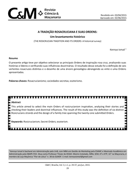 A TRADIÇÃO ROSACRUCIANA E SUAS ORDENS: Um Levantamento Histórico (THE ROSICRUCIAN TRADITION and ITS ORDERS: a Historical Survey)