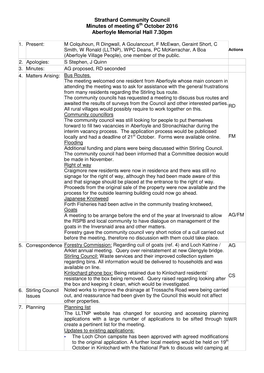 Strathard Community Council Minutes of Meeting 6Th October 2016