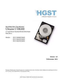 Product Manual: Ultrastar C10K600 OEM Specification