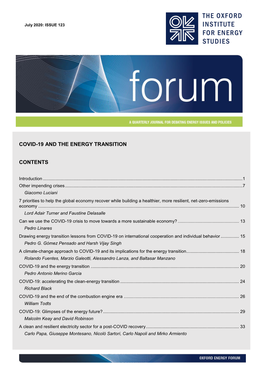 Covid-19 and the Energy Transition Contents