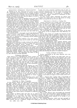 SELECTIVE WIRELESS TELEGRAPHY. Easily Have Been Automatic Recorders-Each of Them In• Ductively Connected with One Half of the Aerial There, Now• a PAPER by Dr