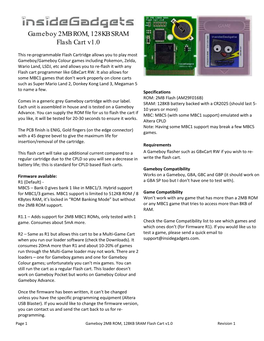 Gameboy 2MB ROM, 128KB SRAM Flash Cart V1.0