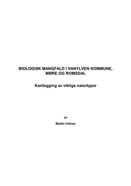 Biologisk Mangfald I Vanylven Kommune, Møre Og Romsdal
