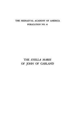 The Stella Maris of John of Garland