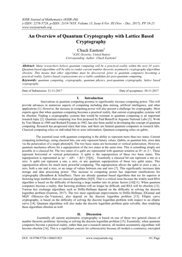 An Overview of Quantum Cryptography with Lattice Based Cryptography