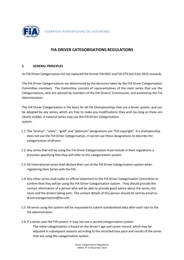 Fia Driver Categorisations Regulations