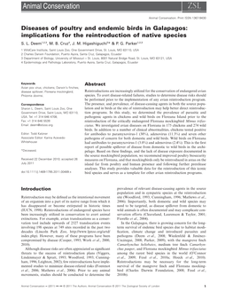 Diseases of Poultry and Endemic Birds in Galapagos: Implications for the Reintroduction of Native Species S