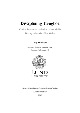 Disciplining Tionghoa