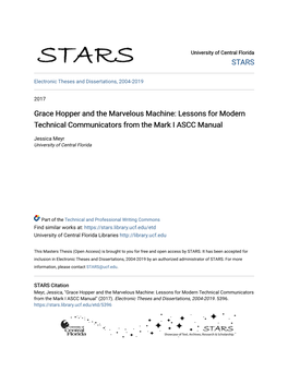 Grace Hopper and the Marvelous Machine: Lessons for Modern Technical Communicators from the Mark I ASCC Manual