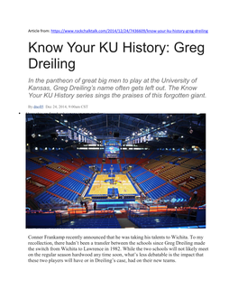 Know Your KU History: Greg Dreiling in the Pantheon of Great Big Men to Play at the University of Kansas, Greg Dreiling’S Name Often Gets Left Out