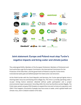 Joint Statement: Europe and Poland Must Stop Turów's Negative Impacts