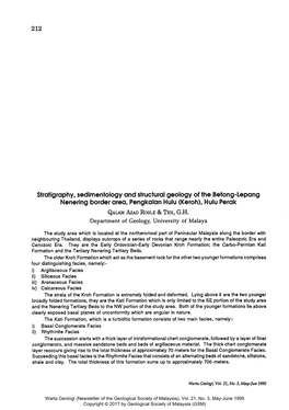 Stratigraphy, Sedimentology and Structural Geology of the Betong-Lepang Nenering Border Area, Pengkalan Hulu (Keroh), Hulu Perak