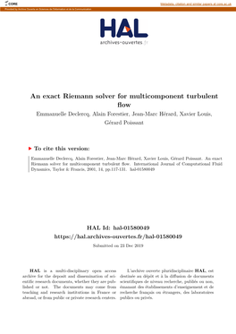 An Exact Riemann Solver for Multicomponent Turbulent Flow Emmanuelle Declercq, Alain Forestier, Jean-Marc Hérard, Xavier Louis, Gérard Poissant