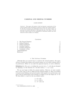 CARDINAL and ORDINAL NUMBERS Contents 1. the Natural