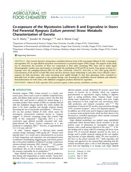 Co-Exposure of the Mycotoxins Lolitrem B and Ergovaline in Steers Fed Perennial Ryegrass (Lolium Perenne) Straw: Metabolic Characterization of Excreta † ∥ ‡ § Lia D