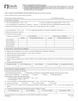 AVOCATION and SPORTS SUPPLEMENT (Do Not Use for Aviation) Answer Questions with As Much Detail As Possible