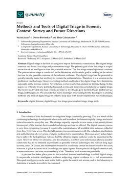 Methods and Tools of Digital Triage in Forensic Context: Survey and Future Directions