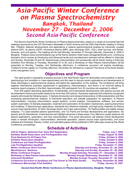 Asia-Pacific Winter Conference on Plasma Spectrochemistry Bangkok, Thailand November 27 - December 2, 2006 Second Asia-Pacific Conference