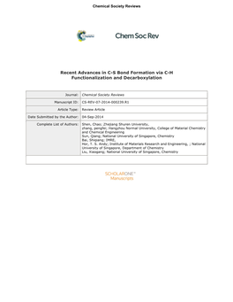 Recent Advances in C-S Bond Formation Via C-H Functionalization and Decarboxylation