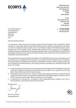 Letter of Commitment to Join the UN Global Compact