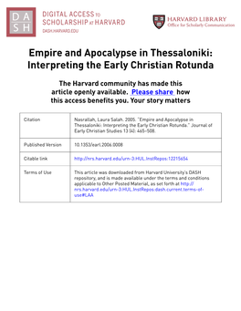 Empire and Apocalypse in Thessaloniki: Interpreting the Early Christian Rotunda