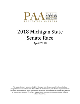 2018 Michigan State Senate Race April 2018