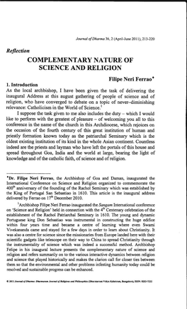 Complementary Nature of Science and Religion