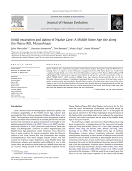 Initial Excavation and Dating of Ngalue Cave: a Middle Stone Age Site Along the Niassa Rift, Mozambique