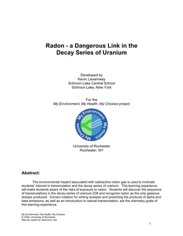 Radon - a Dangerous Link in the Decay Series of Uranium