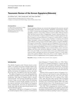 Taxonomic Review of the Korean Zygoptera (Odonata)
