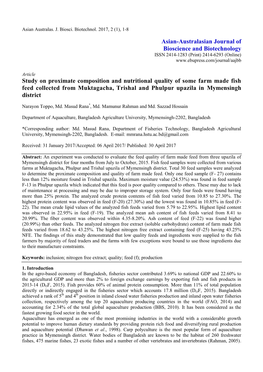 Asian-Australasian Journal of Bioscience and Biotechnology Study on Proximate Composition and Nutritional Quality of Some Farm