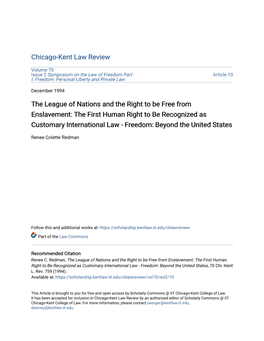 The League of Nations and the Right to Be Free from Enslavement: The