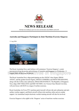 Australia and Singapore Participate in Joint Maritime Exercise Singaroo