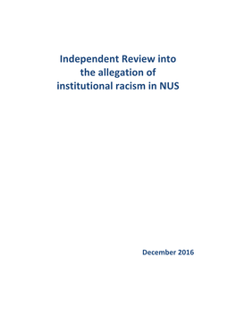 Independent Review Into the Allegation of Institutional Racism in NUS