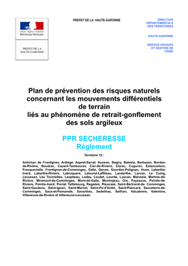 Plan De Prévention Des Risques Naturels Concernant Les Mouvements Différentiels De Terrain Liés Au Phénomène De Retrait-Gonflement Des Sols Argileux