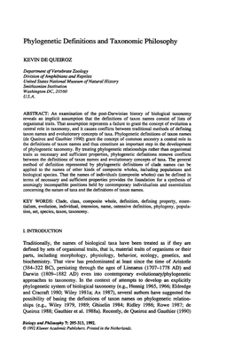 Phylogenetic Definitions and Taxonomic Philosophy