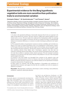 Experimental Evidence for the Berg Hypothesis: Vegetative Traits Are More Sensitive Than Pollination Traits to Environmental Variation