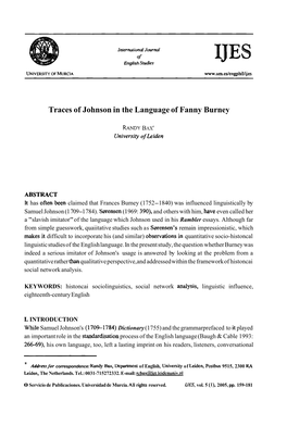 Traces of Johnson in the Language of Fanny Burney