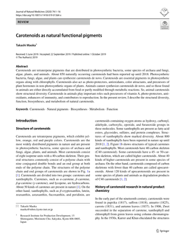 Carotenoids As Natural Functional Pigments