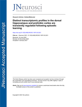 Distinct Transcriptomic Profiles in the Dorsal Hippocampus and Prelimbic