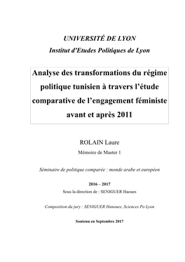 Mémoire Sur Le Féminisme Tunisien Laure ROLAIN