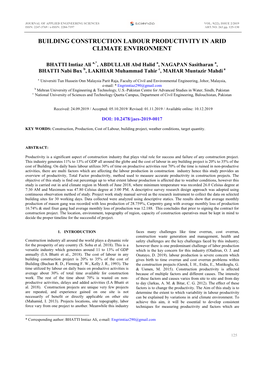 Building Construction Labour Productivity in Arid Climate Environment