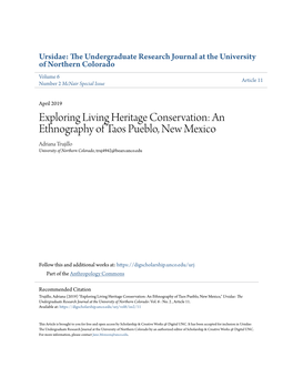 An Ethnography of Taos Pueblo, New Mexico Adriana Trujillo University of Northern Colorado, Truj4942@Bears.Unco.Edu