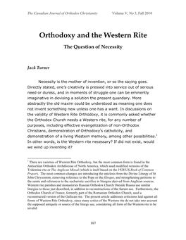 Jack Turner, Orthodoxy and the Western Rite
