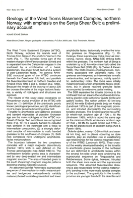 Geology of the West Troms Basement Complex, Northern Norway, with Emphasis on the Senja Shear Belt: a Prelimi­ Nary Account