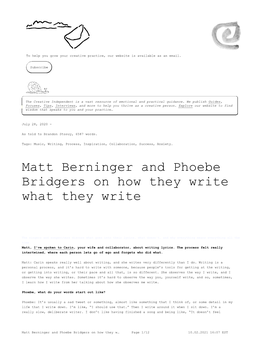 Matt Berninger and Phoebe Bridgers on How They Write What They Write