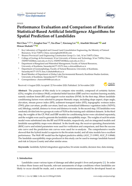 Performance Evaluation and Comparison of Bivariate Statistical-Based Artiﬁcial Intelligence Algorithms for Spatial Prediction of Landslides