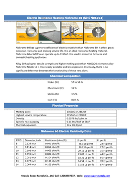 Electric Resistance Heating Nichrome 60 (UNS N06004)