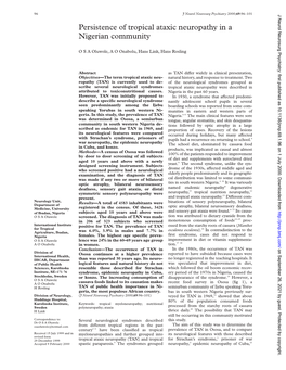 Persistence of Tropical Ataxic Neuropathy in a Nigerian Community