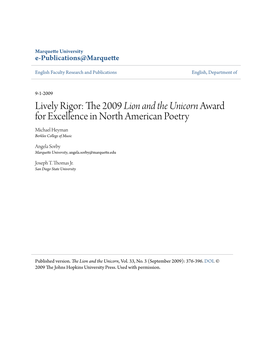 The 2009 Lion and the Unicorn Award for Excellence in North American Poetry Michael Heyman Berklee College of Music